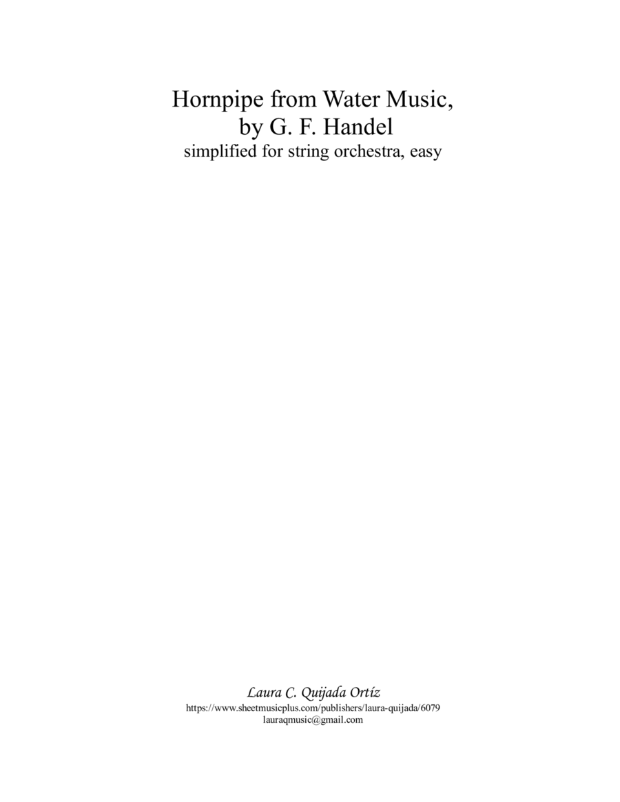 Hornpipe from Water Music, EASY, for string orchestra. SCORE & PARTS. image number null