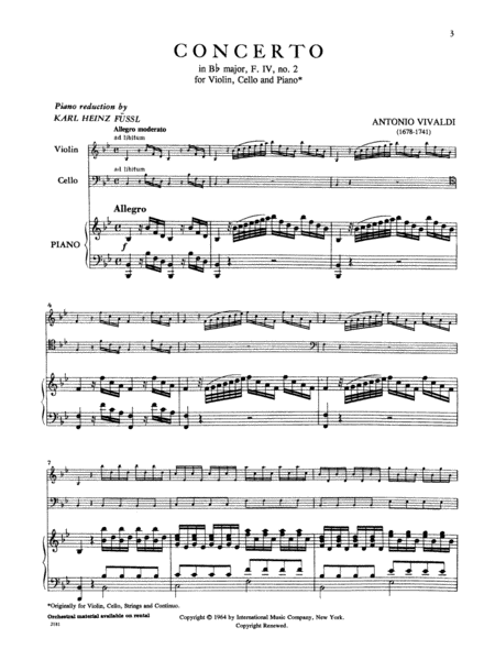 Concerto In B Flat Major, Rv 547 (Opus 20, No. 2) (Orig. For Violin, Cello & Orchestra)