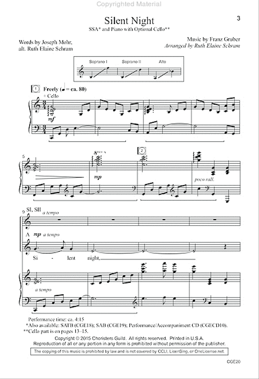 Silent Night (SSA with opt. cello) SSA scores gallery preview page 2
