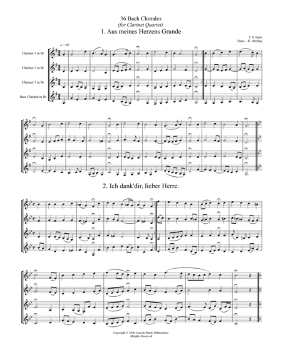 Bach Four-Part Chorales - 36 in Set (for Clarinet) 4-Part scores gallery preview page 2