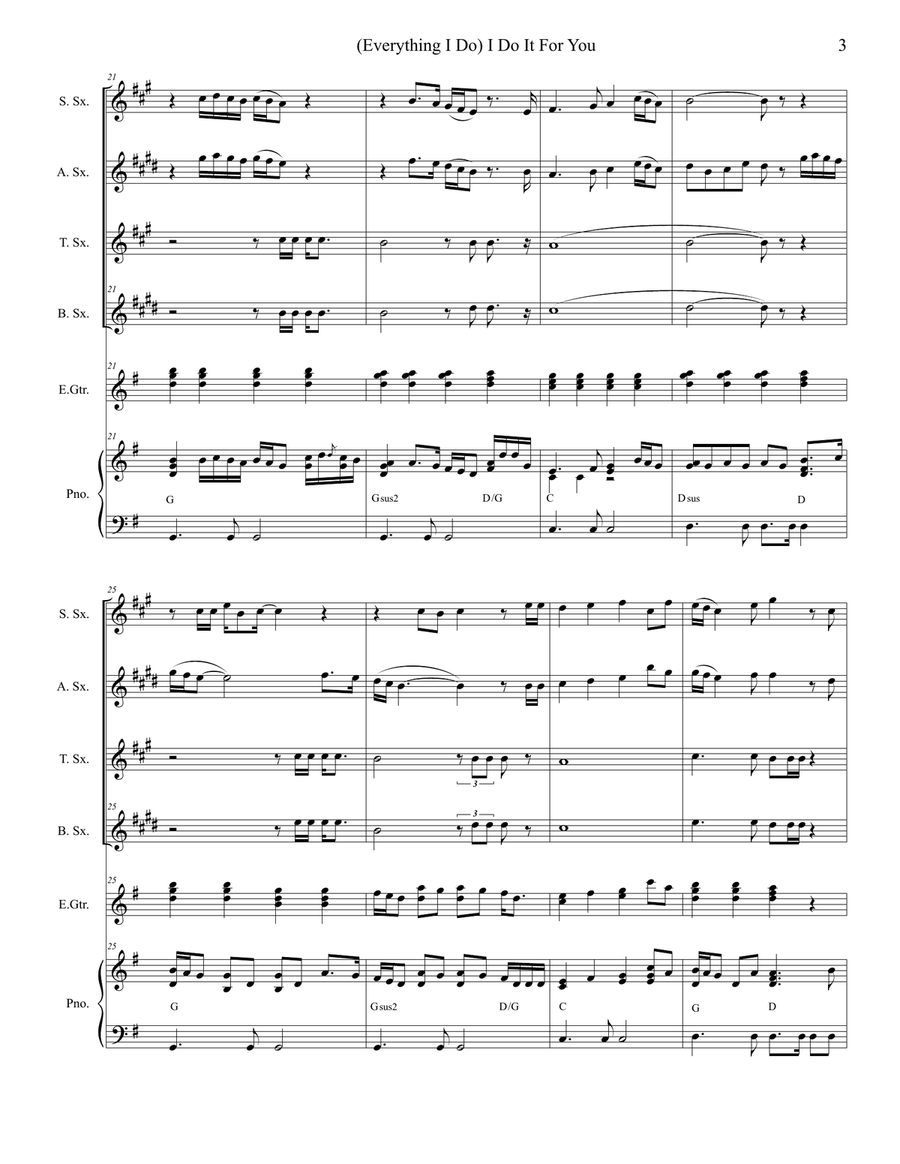 (Everything I Do) I Do It For You Saxophone Quartet scores gallery preview page 3