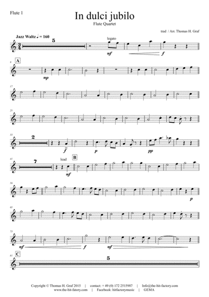 In dulci jubilo - Christmas Song - Jazz Waltz - Flute Quartet