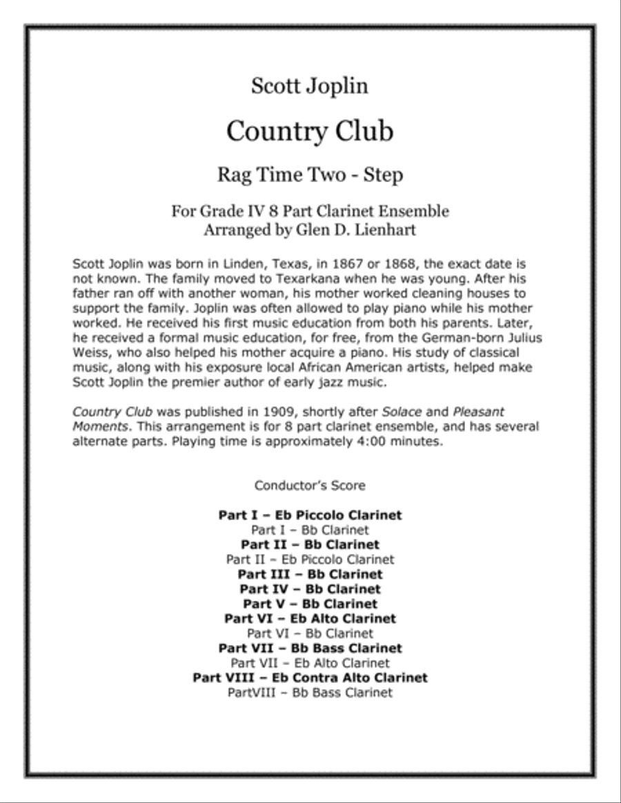 Country Club (Clarinets) Woodwind Ensemble scores gallery preview page 1