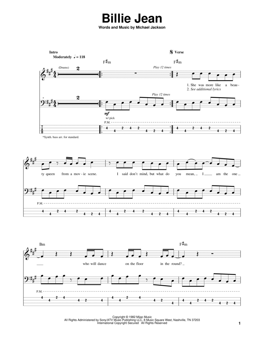 Billie Jean Billie Jean Guitar Tablature scores gallery preview page 1