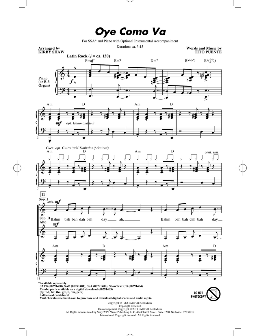 Oye Como Va (arr. Kirby Shaw) SSA scores gallery preview page 1