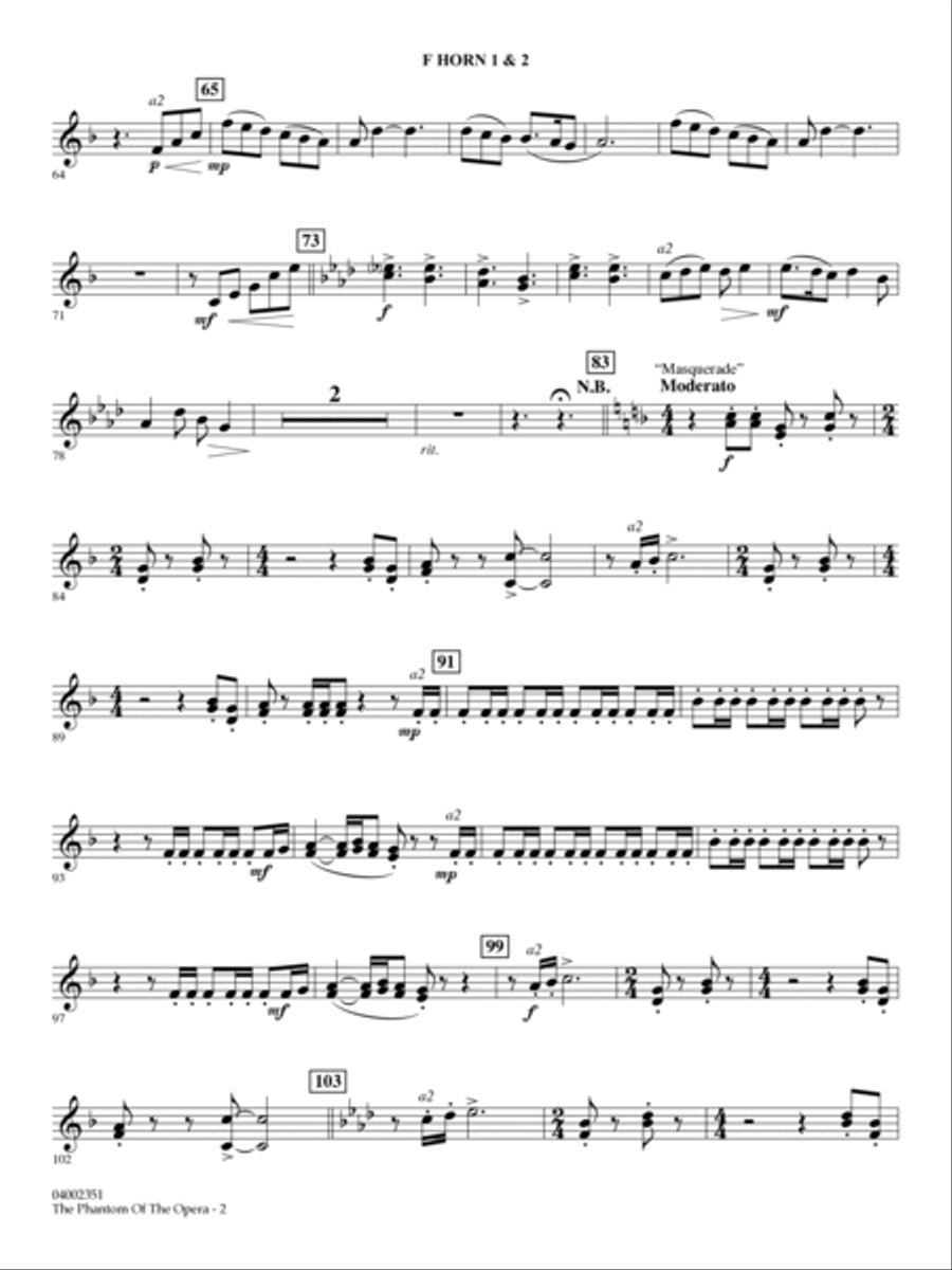 The Phantom Of The Opera (Soundtrack Highlights) (arr. Paul Murtha) - F Horn 1 & 2 Concert Band scores gallery preview page 2