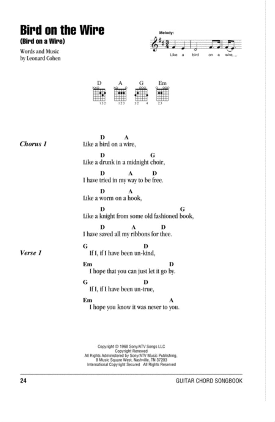 Bird On The Wire (Bird On A Wire) Acoustic Guitar scores gallery preview page 1