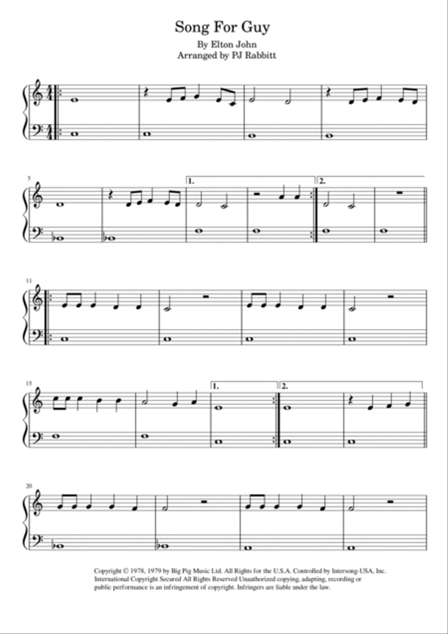 Song For Guy Easy Piano scores gallery preview page 2