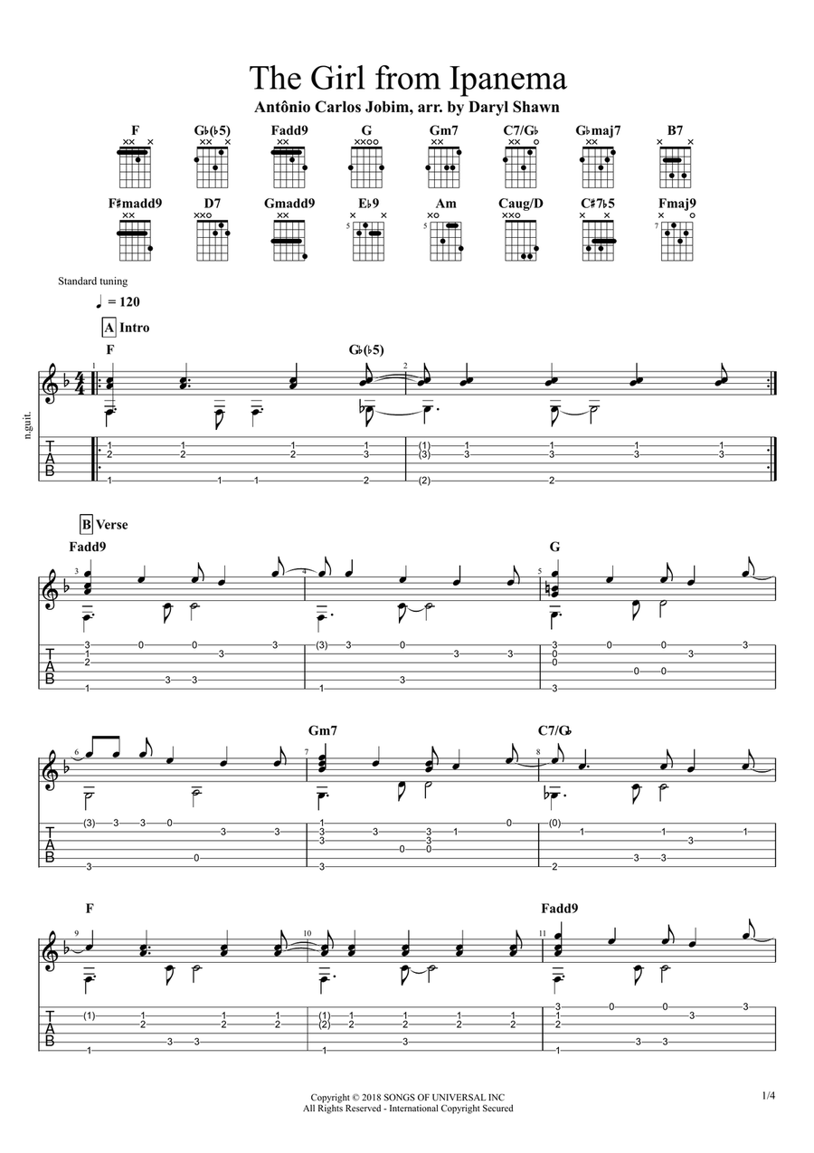 The Girl From Ipanema (garôta De Ipanema) Guitar Solo scores gallery preview page 1