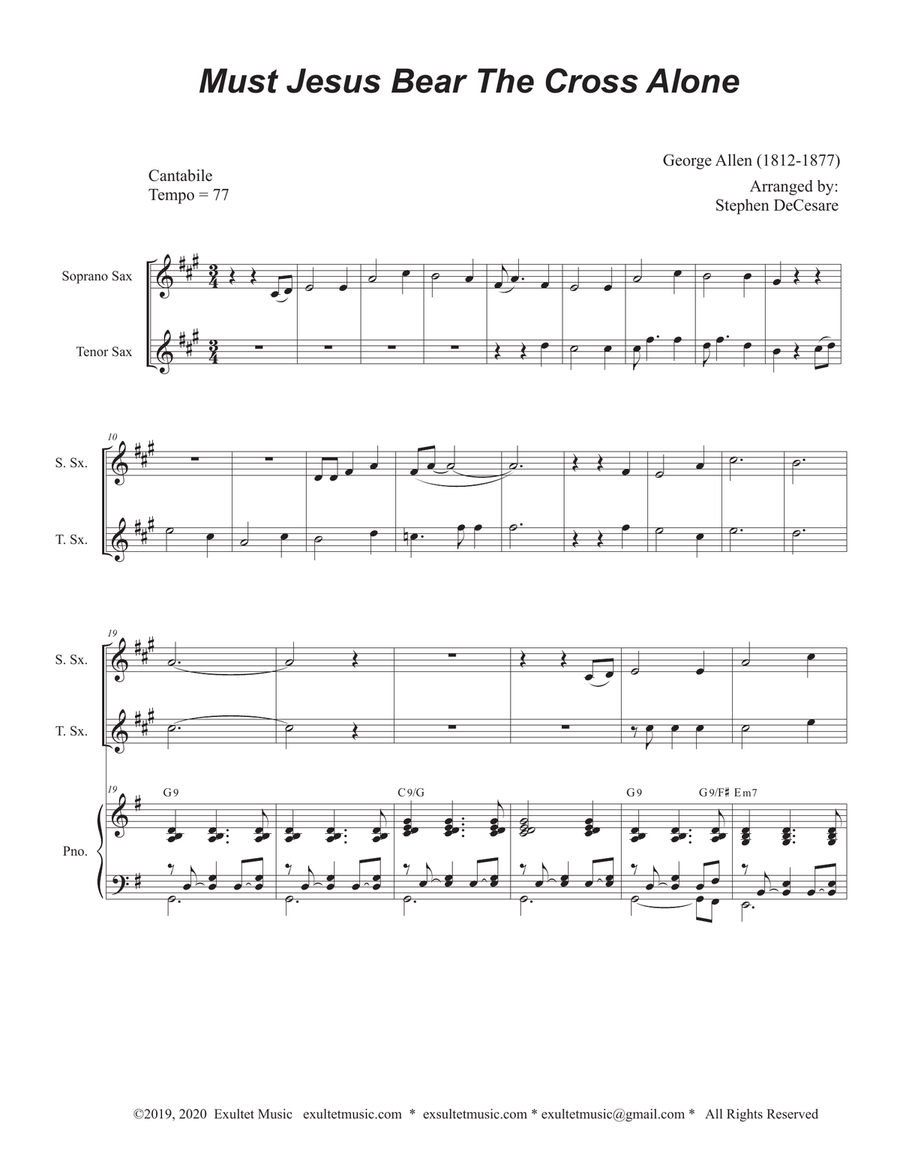 Must Jesus Bear The Cross Alone (Duet for Soprano and Tenor Saxophone) Woodwind Duet scores gallery preview page 2