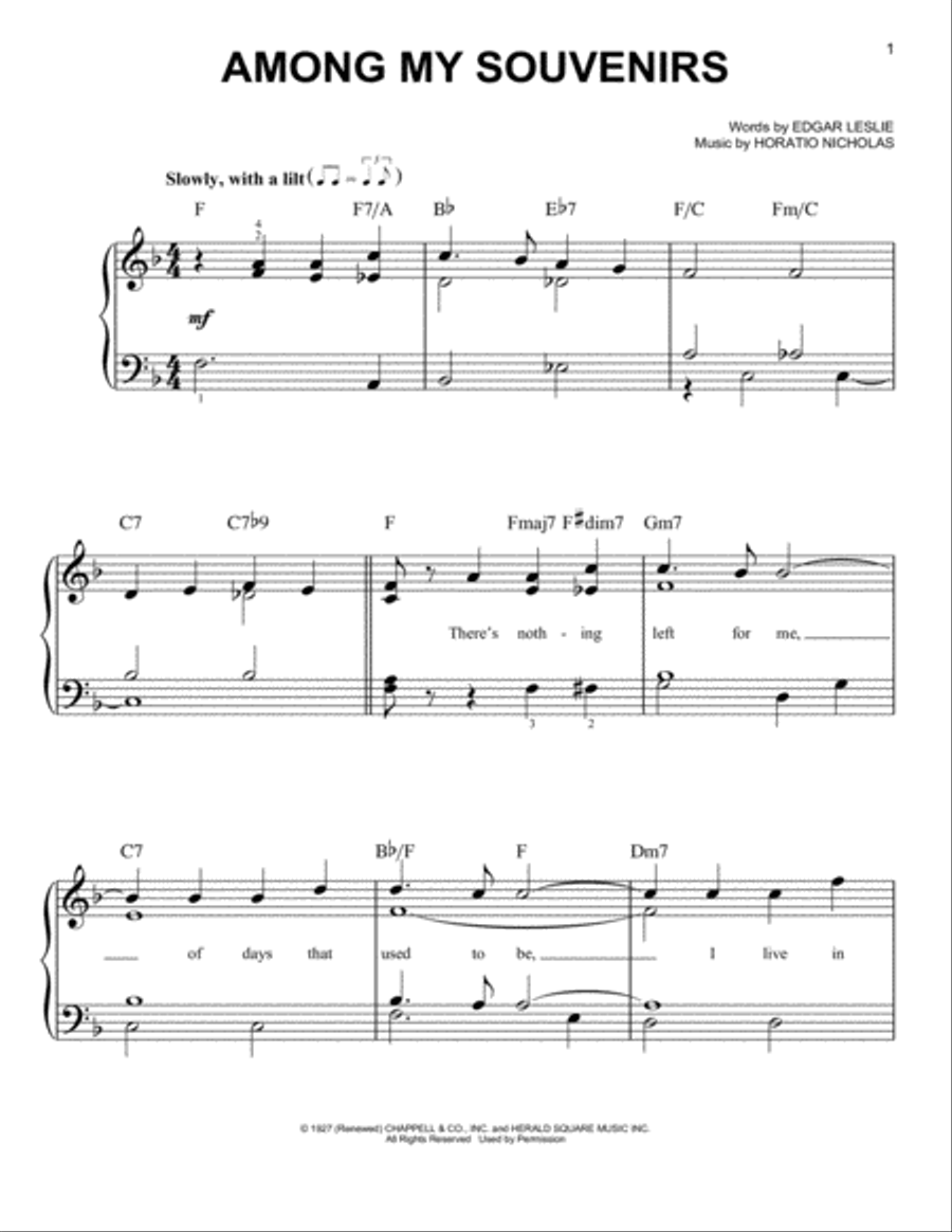 Among My Souvenirs Easy Piano scores gallery preview page 1