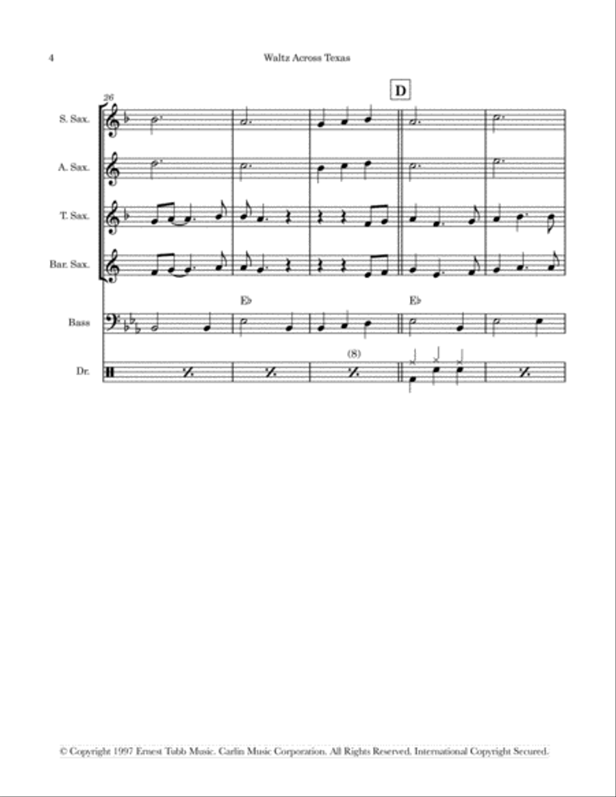 Waltz Across Texas Waltz Across Texas Saxophone Quartet scores gallery preview page 4