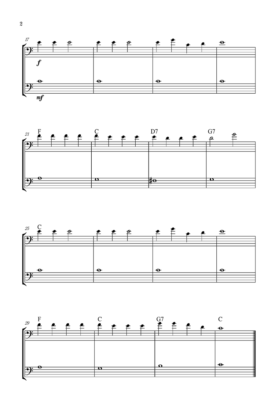 Jingle Bells | Pierpont | Christmas song | cello duet | easy | chords | C Major String Duet scores gallery preview page 2