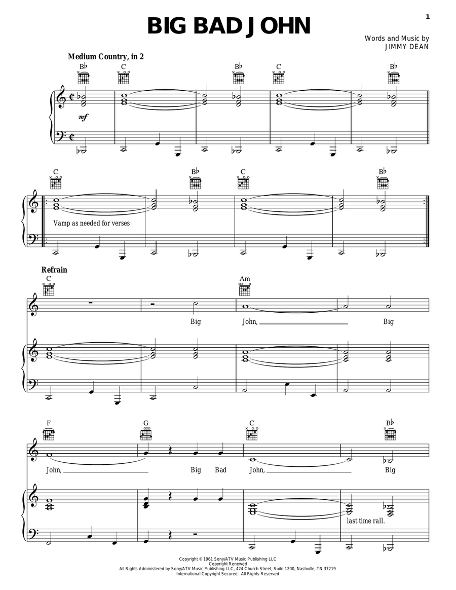 Big Bad John Big Bad John Guitar scores gallery preview page 1