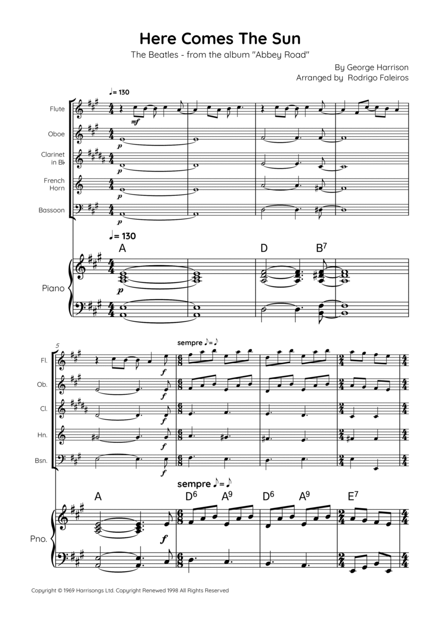 Here Comes The Sun Chamber Music scores gallery preview page 1