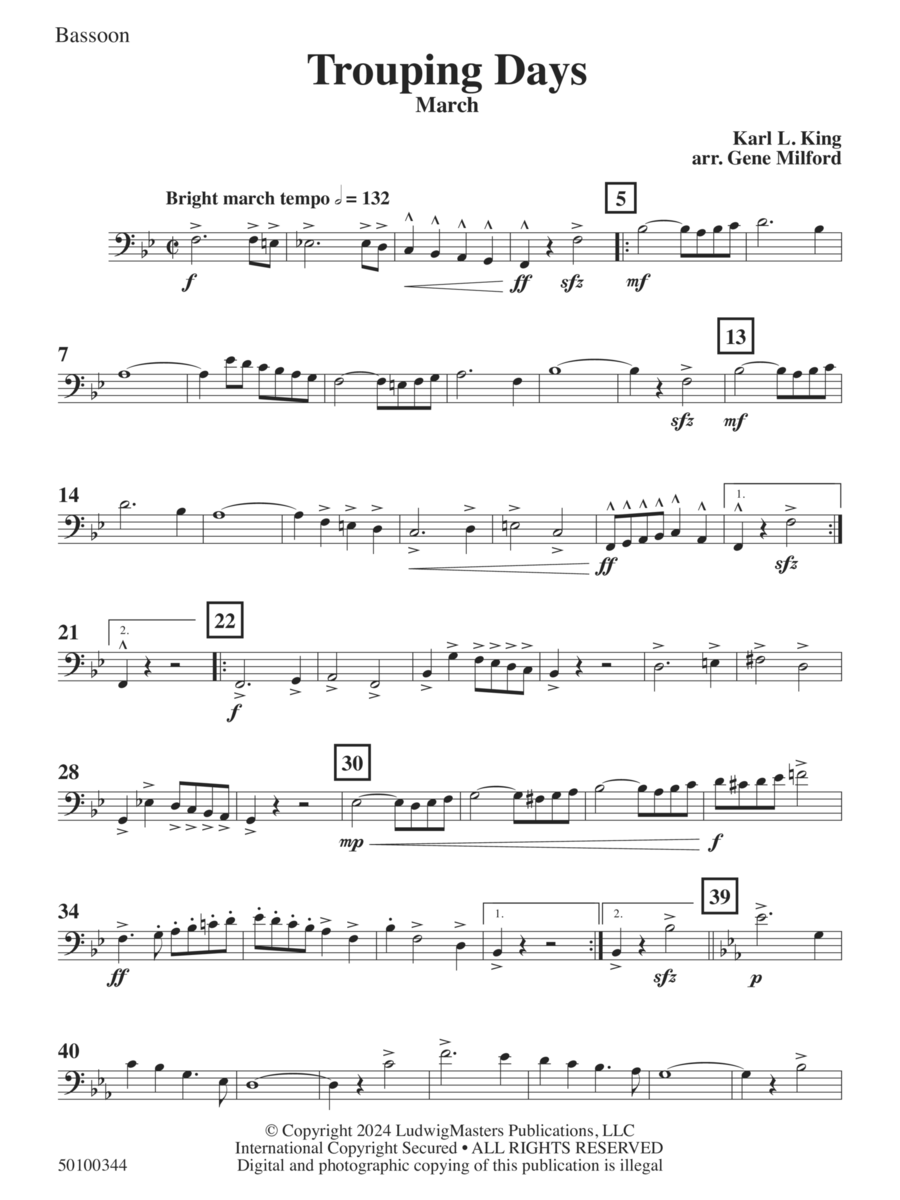 Trouping Days (arr. Gene Milford) - Bassoon Concert Band scores gallery preview page 1