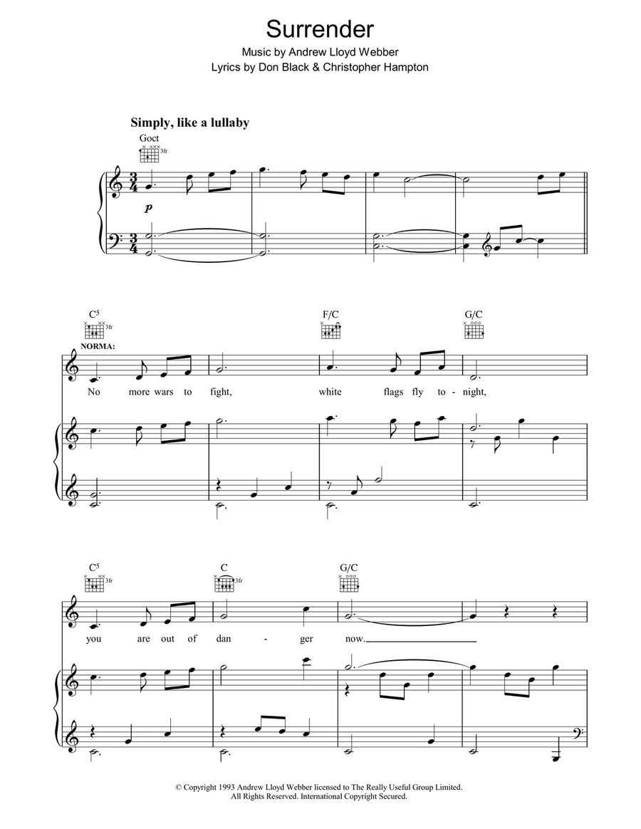 Surrender (from Sunset Boulevard) Piano, Vocal, Guitar scores gallery preview page 1