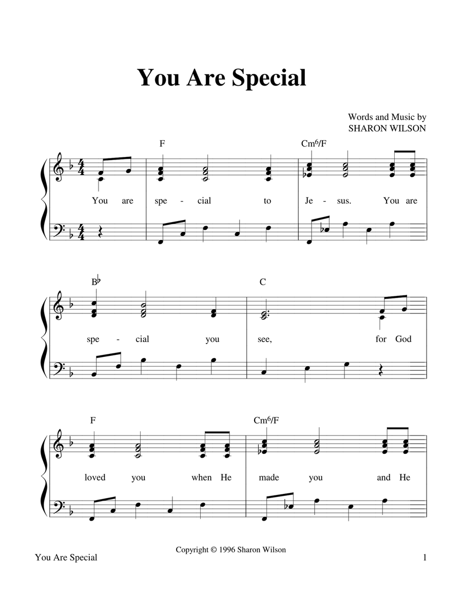 You Are Special (Children's Song about God's Love) Easy Piano scores gallery preview page 1