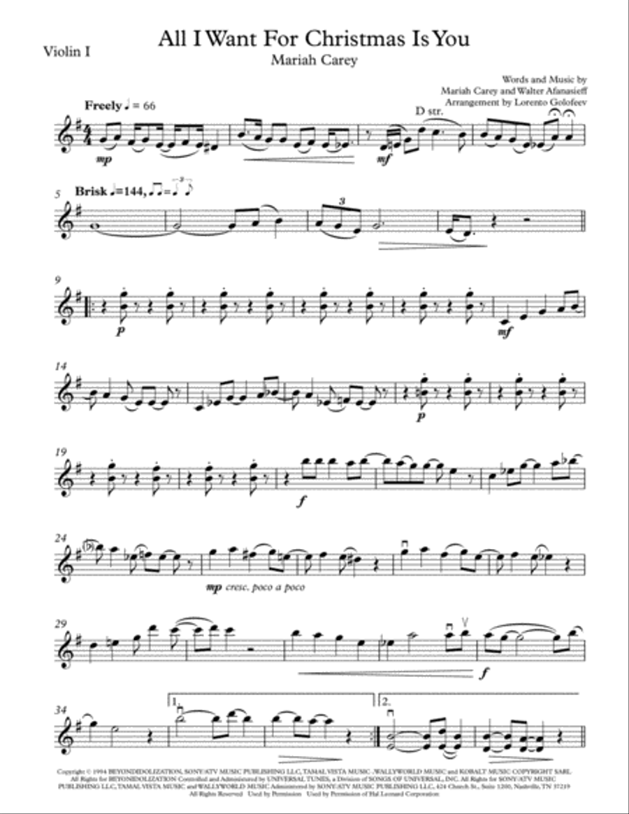 All I Want For Christmas Is You String Quartet scores gallery preview page 1