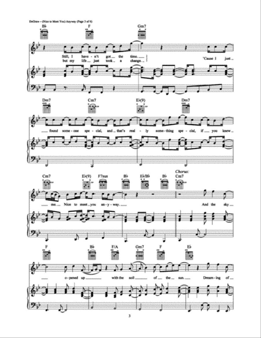(Nice to Meet You) Anyway Piano, Vocal, Guitar scores gallery preview page 3