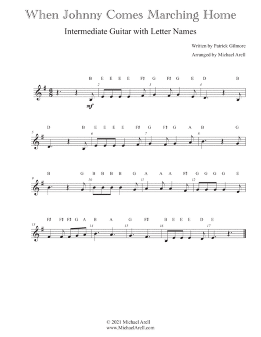 When Johnny Comes Marching Home- Intermediate Guitar image number null