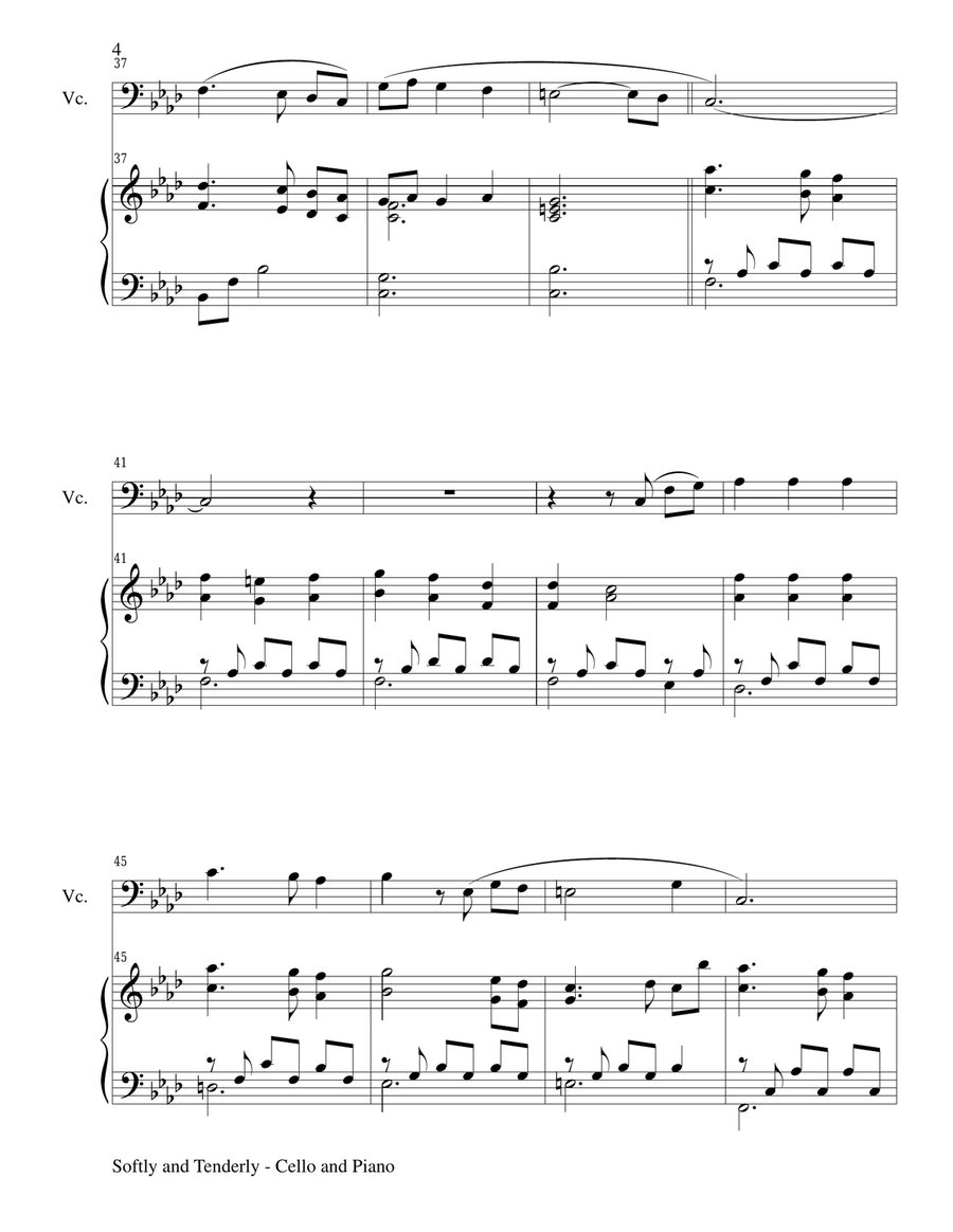 SOFTLY AND TENDERLY (Duet – Cello and Piano/Score and Parts) Piano scores gallery preview page 4