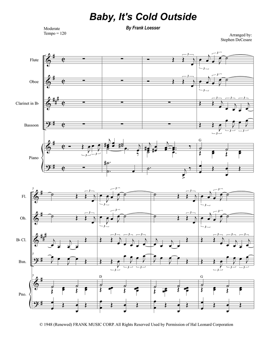 Baby, It's Cold Outside Woodwind Quartet scores gallery preview page 1