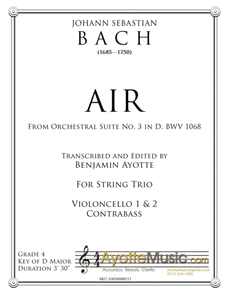 Air from Orchestral Suite No. 3, BWV 1068 transcribed for String Trio