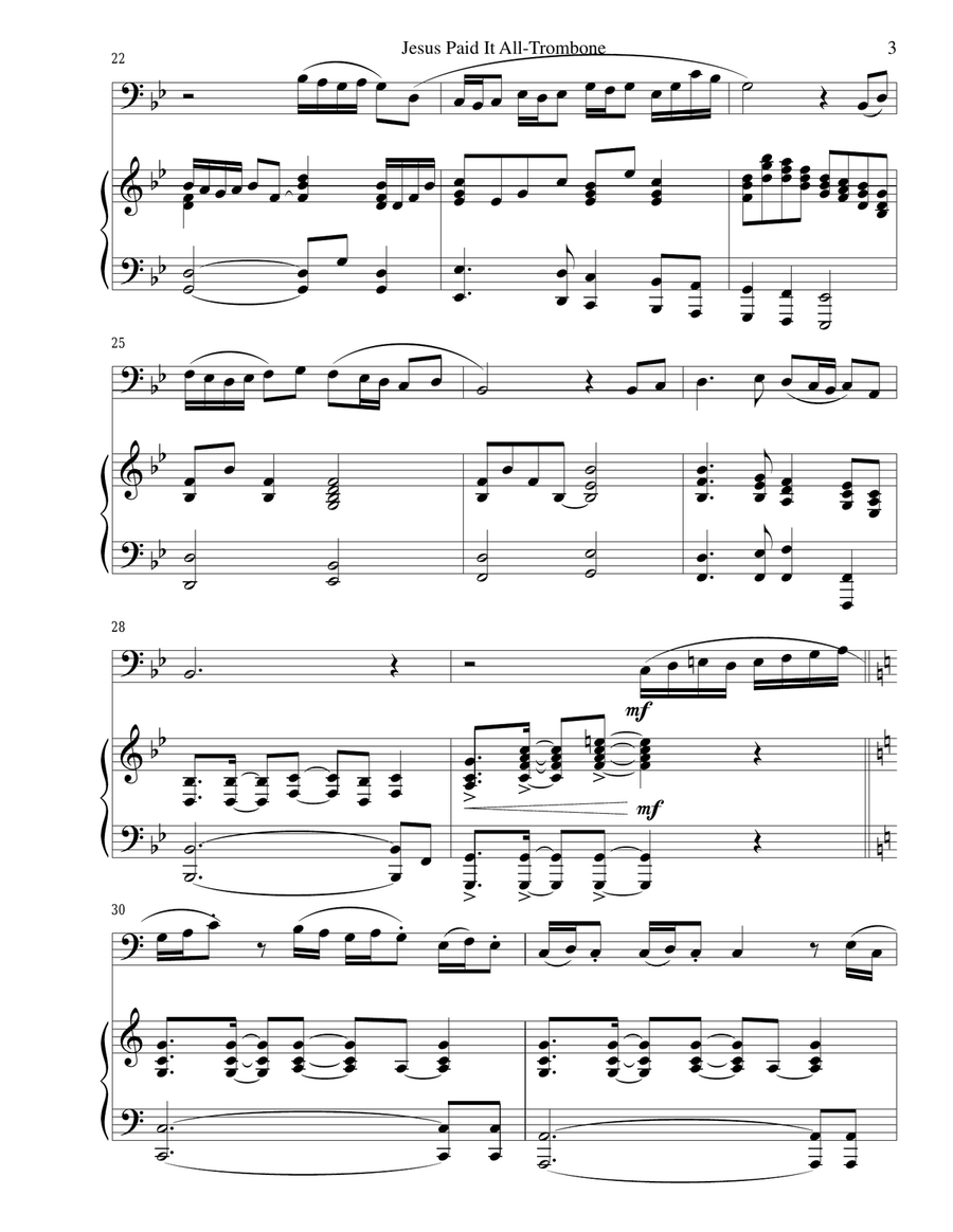 JESUS PAID IT ALL (Trombone and Piano with Trb Part) Trombone Duet scores gallery preview page 3