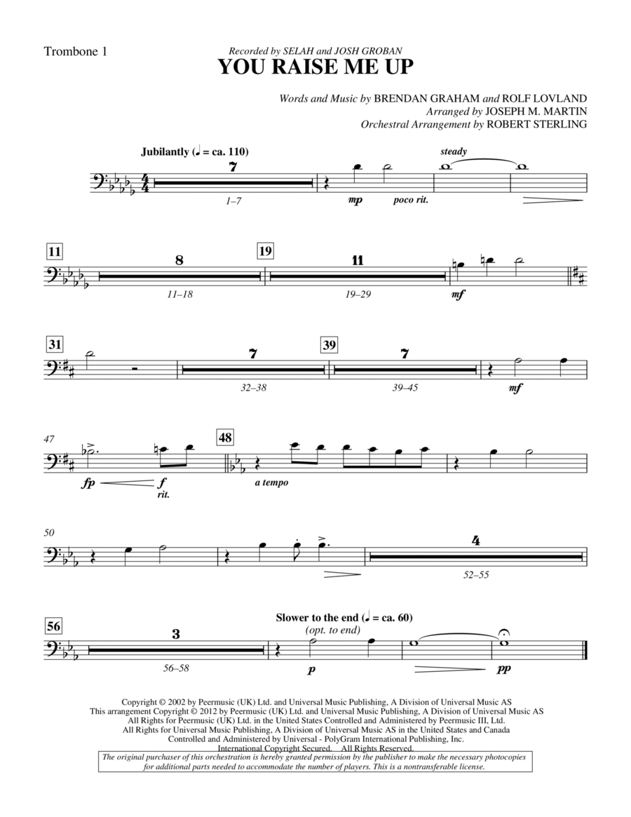 You Raise Me Up - Trombone 1 Choir scores gallery preview page 1