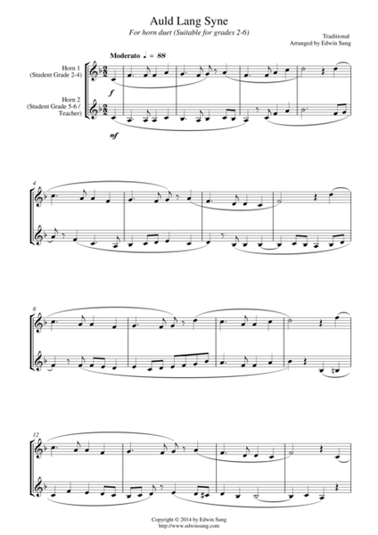 Auld Lang Syne (for horn duet, suitable for grades 2-6) image number null