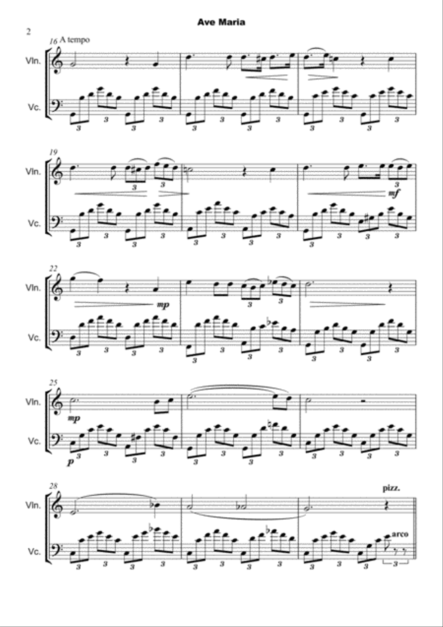Ave Maria by Franz Schubert, Violin and Cello Duet String Duet scores gallery preview page 3