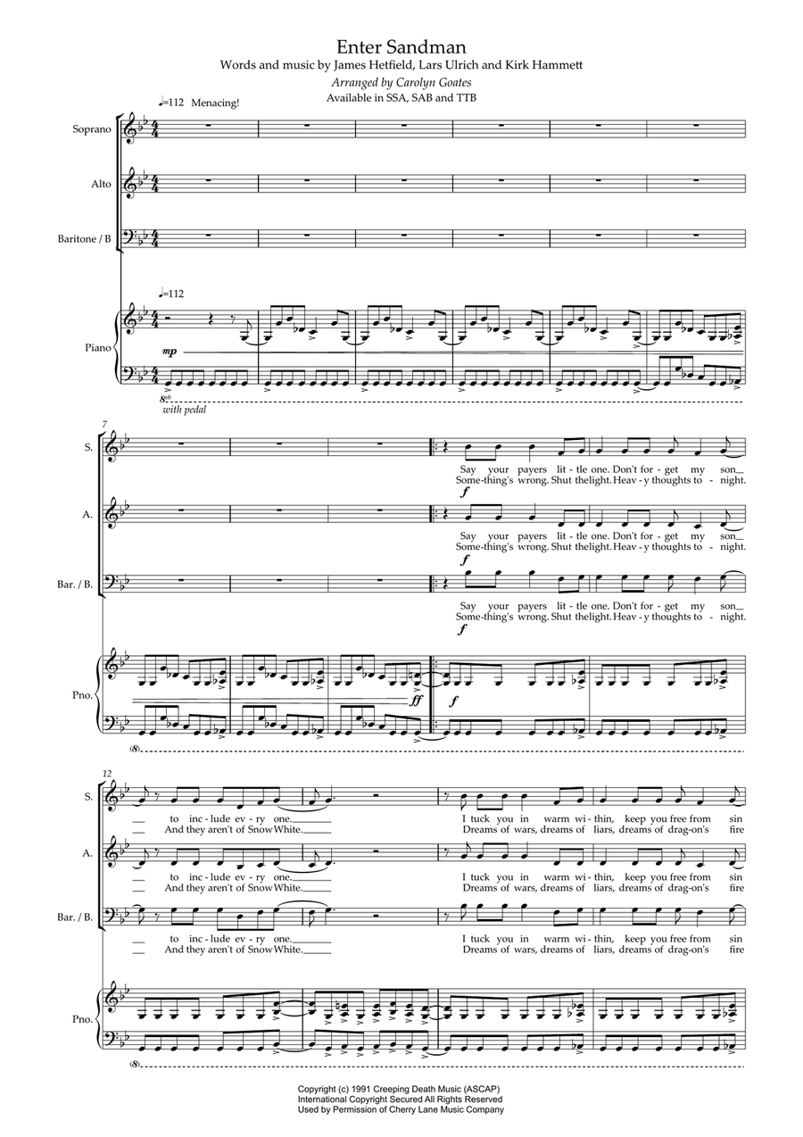Enter Sandman 3-Part scores gallery preview page 1