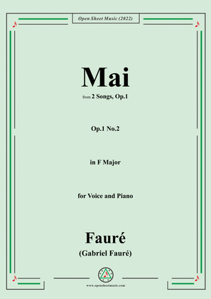 Book cover for Fauré-Mai,Op.1 No.2,from '2 Songs,Op.1',in F Major,for Voice and Piano