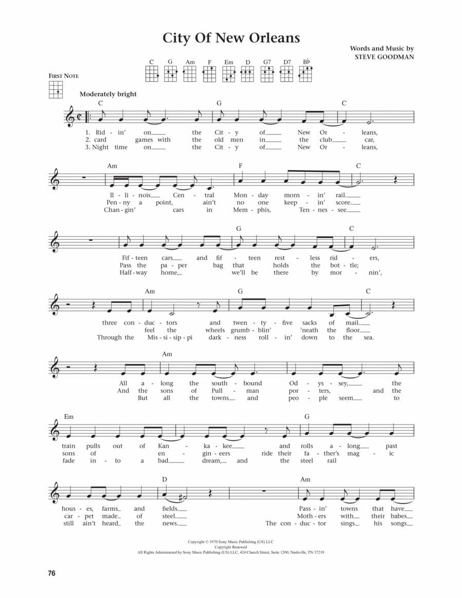 City Of New Orleans (from The Daily Ukulele) (arr. Jim Beloff) Ukulele scores gallery preview page 1
