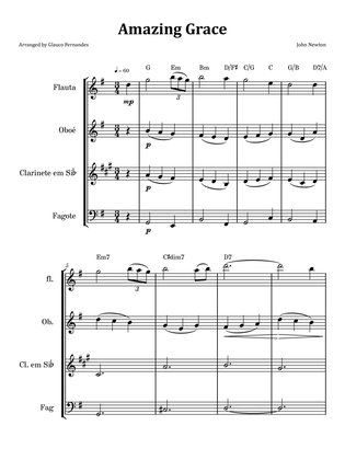 Amazing Grace - Woodwind Quartet with Chord Notation