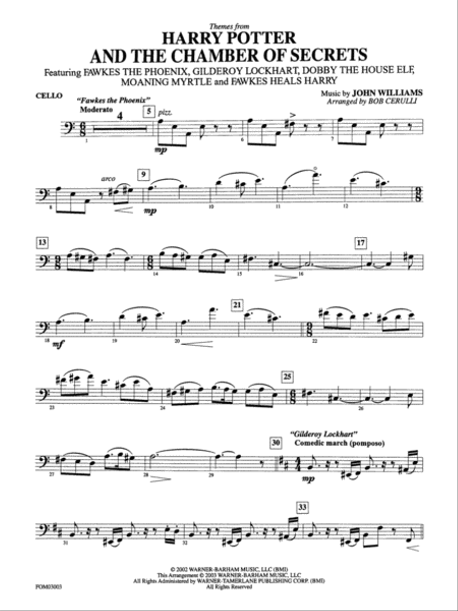 Harry Potter and the Chamber of Secrets, Themes from: Cello Full Orchestra scores gallery preview page 1