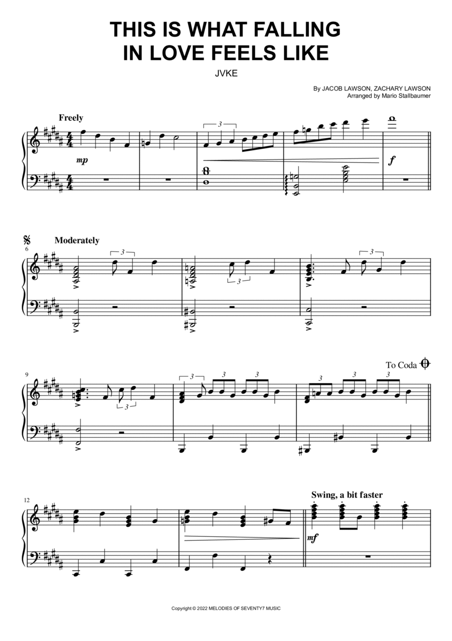 This Is What Falling In Love Feels Like Piano Solo scores gallery preview page 1