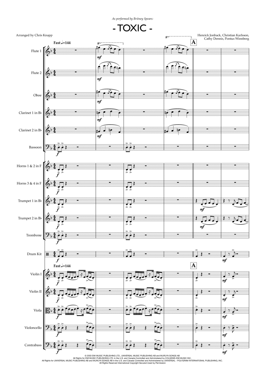 Toxic Full Orchestra scores gallery preview page 1