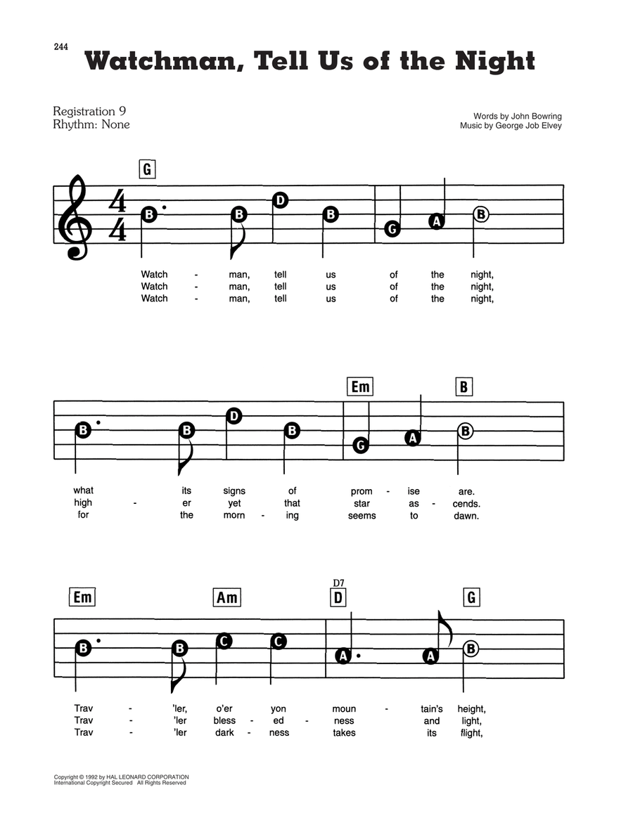 Watchman, Tell Us Of The Night Electronic Keyboard scores gallery preview page 1