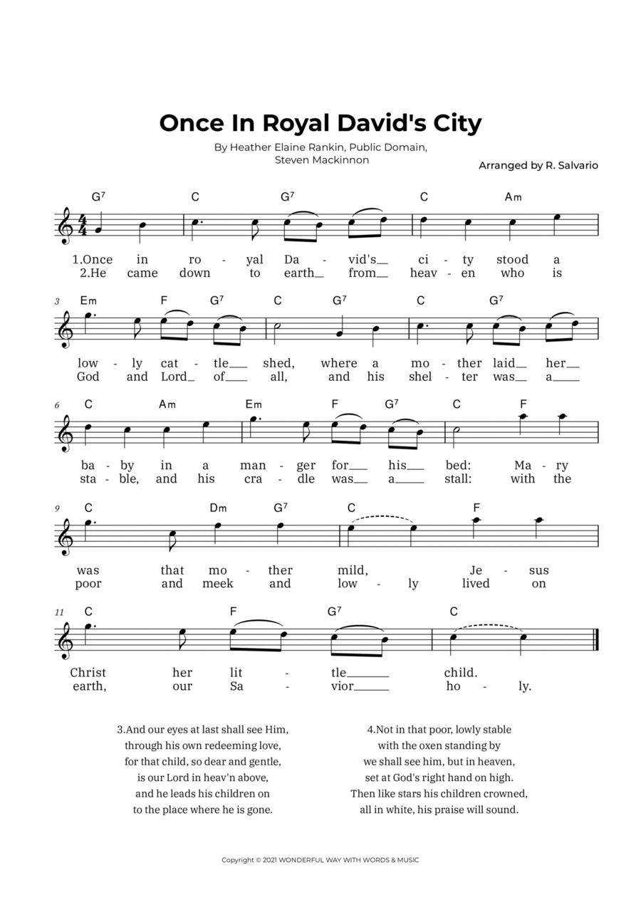 Once In Royal David's City (Key of C Major) Easy Piano scores gallery preview page 1