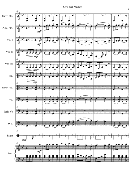 Civil War Medley for Mixed-Level String Orchestra with snare image number null