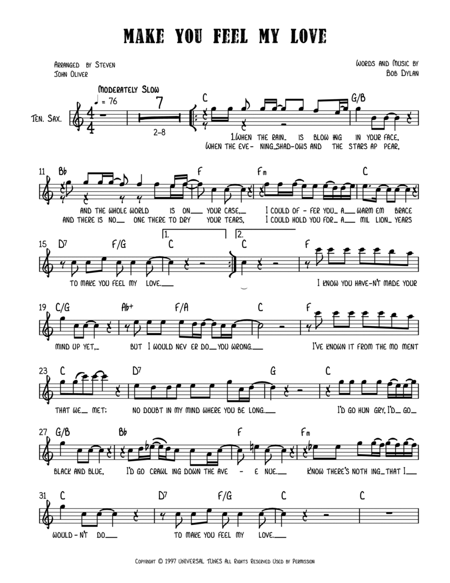 Make You Feel My Love Tenor Saxophone scores gallery preview page 1