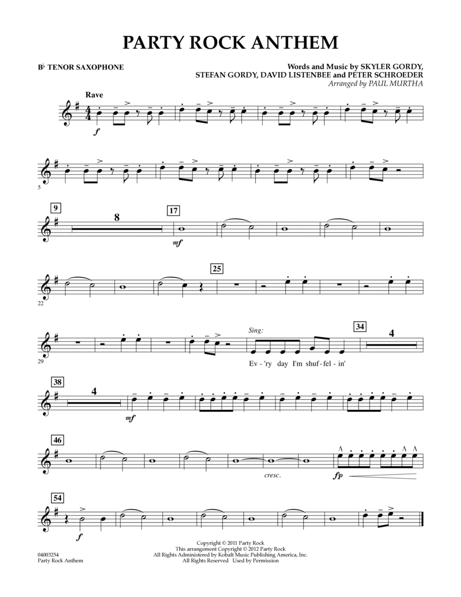 Party Rock Anthem - Bb Tenor Saxophone Concert Band scores gallery preview page 1