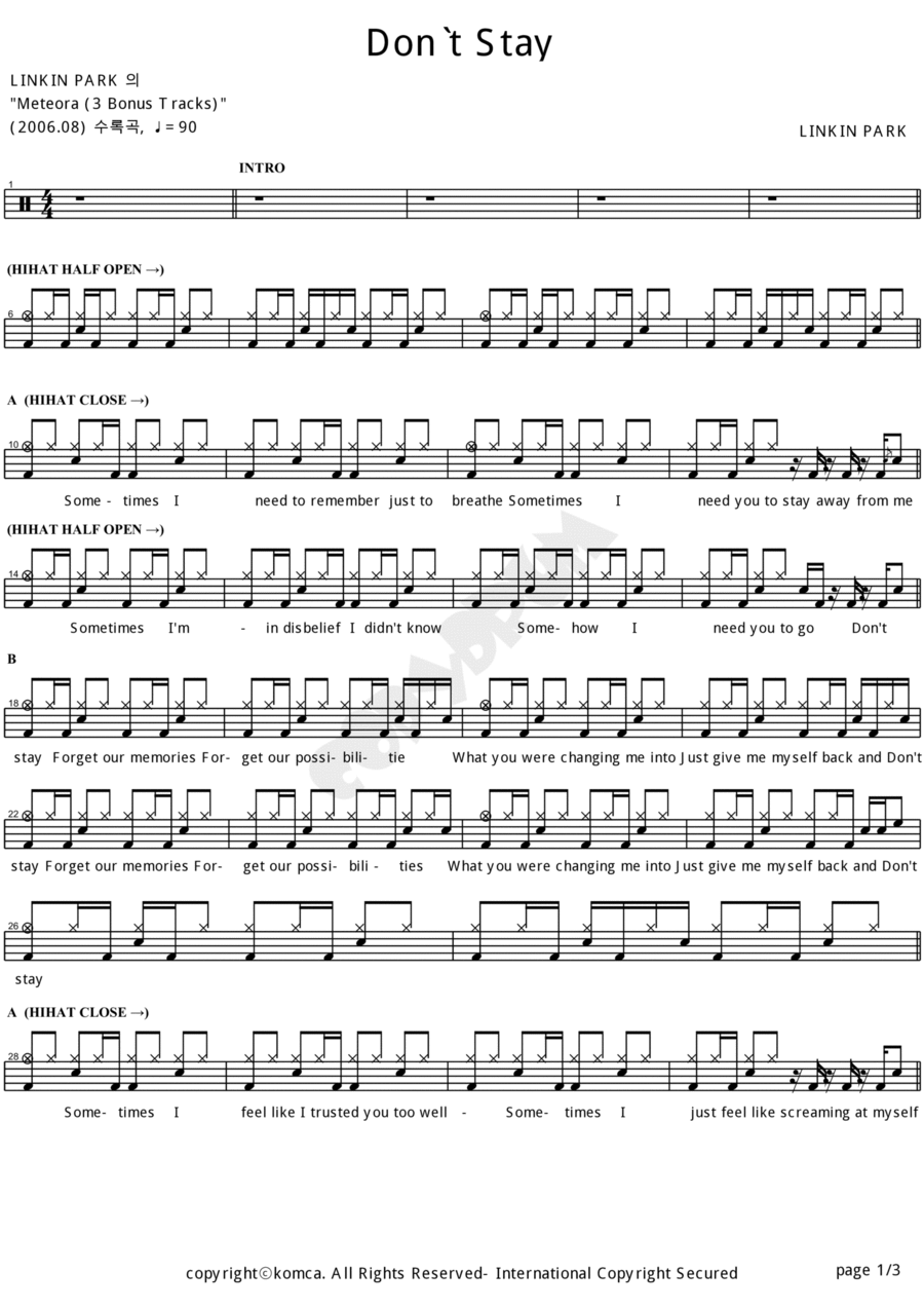 Don't Stay Drum Set scores gallery preview page 1