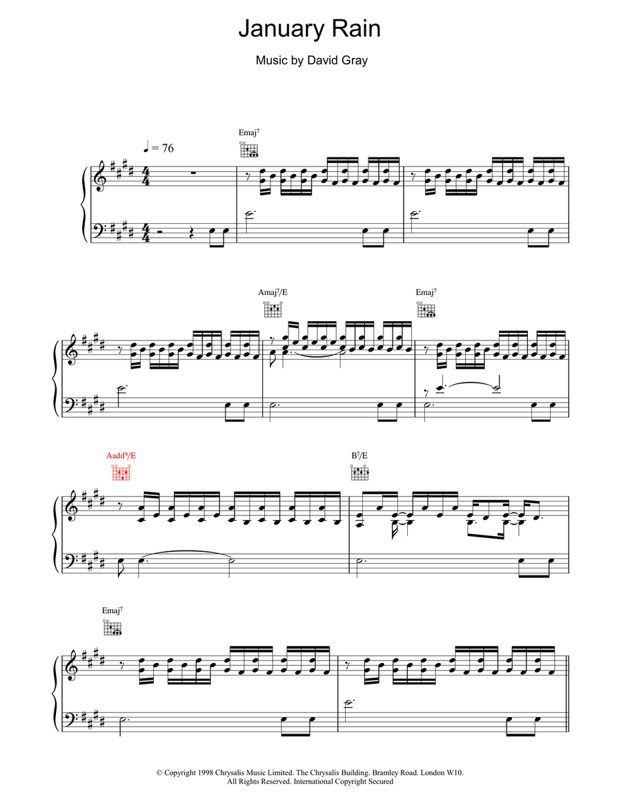 January Rain Piano, Vocal, Guitar scores gallery preview page 1