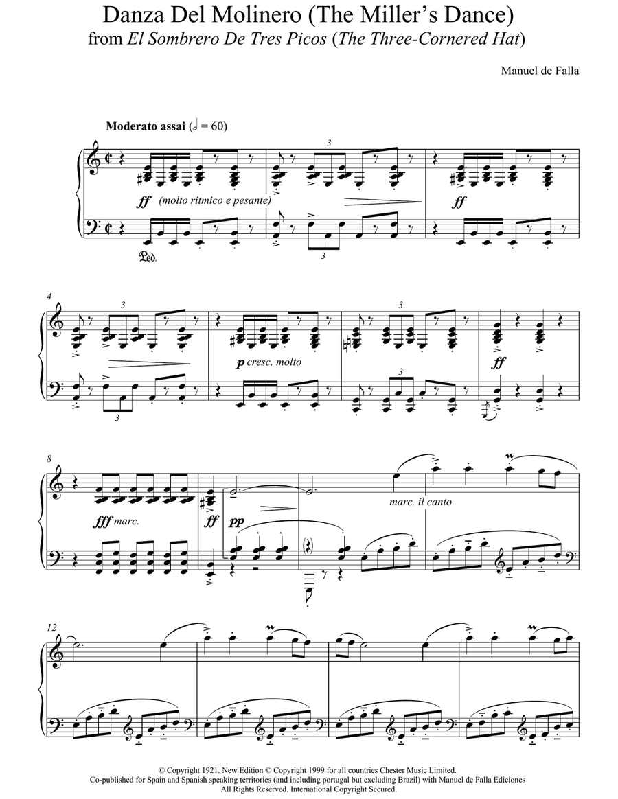 Danza Del Molinero ('The Miller's Dance') (From El Sombrero De Tres Picos ('The Three-Cornered Hat') Piano Solo scores gallery preview page 1