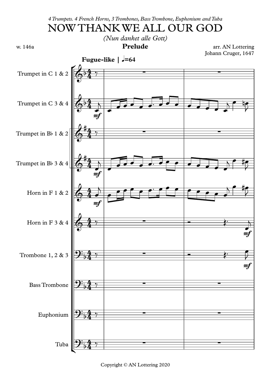 Now thank we all our God (Nun danket alle Gott) - arranged for Brass Ensemble Brass Ensemble scores gallery preview page 1