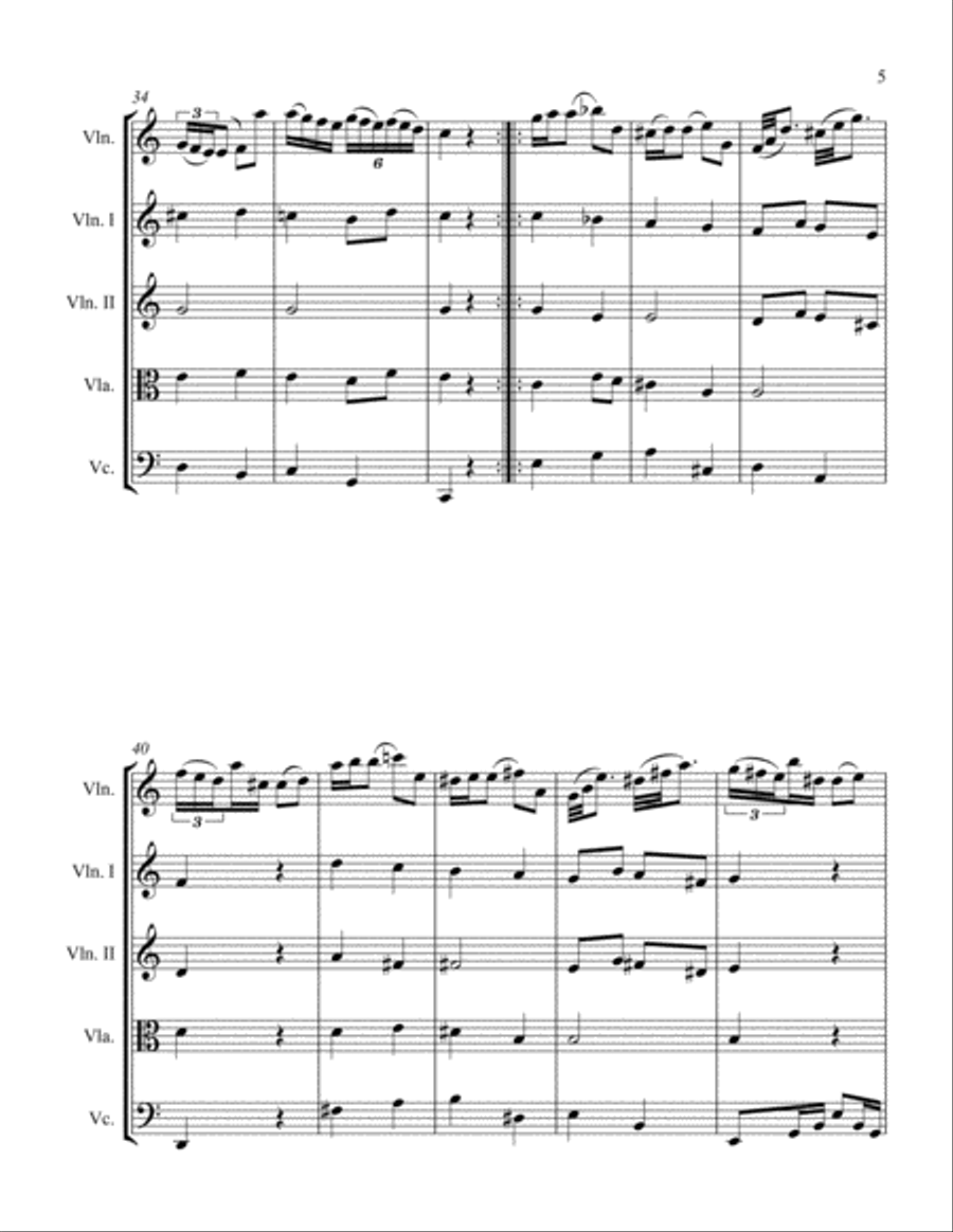 Sonata in A Minor for Violin and String Quartet III. Vivace String Quartet scores gallery preview page 5
