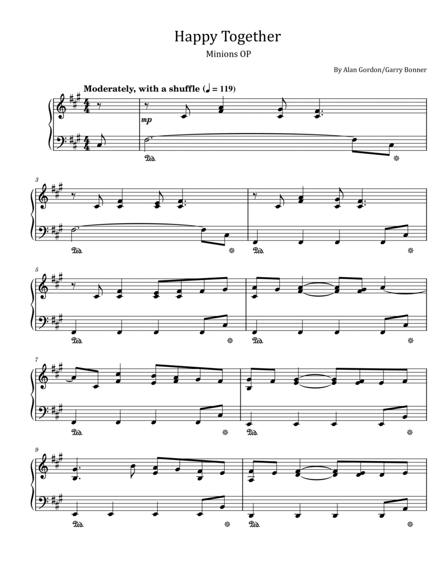 Happy Together Piano Solo scores gallery preview page 1